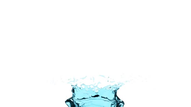 Luz Azul Respingo Água Câmera Lenta Isolado Branco — Vídeo de Stock