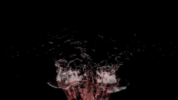 Splash Red Water Extreme Slow Motion Isolated Black — Stock Video