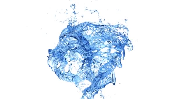 Blue Water Splash Slow Motion Geïsoleerd Witte Achtergrond — Stockvideo