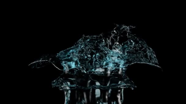 Licht Blauw Water Splash Slow Motion Geïsoleerd Zwart — Stockvideo