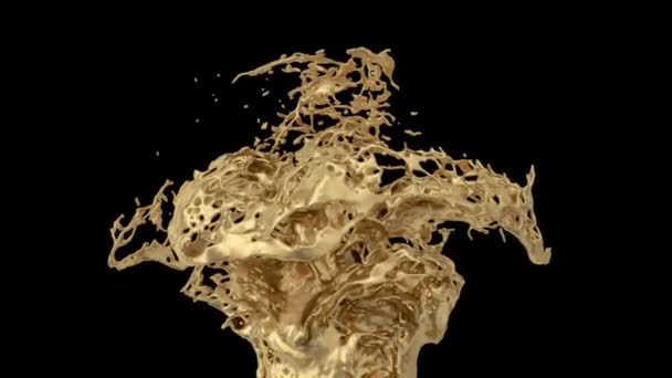 液体金飞溅在慢动作 隔离在黑色背景 — 图库视频影像