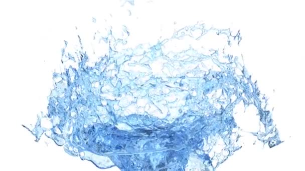 Grande Fontana Spruzzi Acqua Blu Super Slow Motion Isolato Sfondo — Video Stock