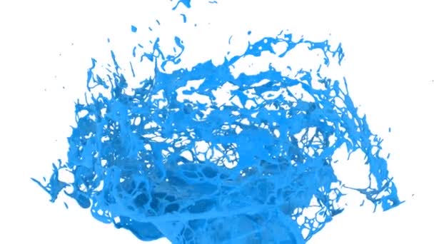 Fonte Respingo Tinta Azul Claro Grande Movimento Super Lento Isolado — Vídeo de Stock