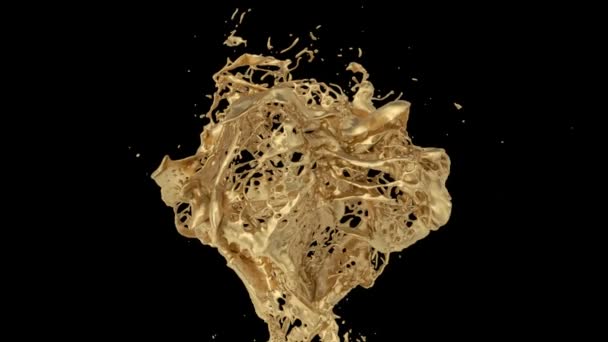 液体黄金在慢动作中飞溅 在黑色背景上隔离 — 图库视频影像