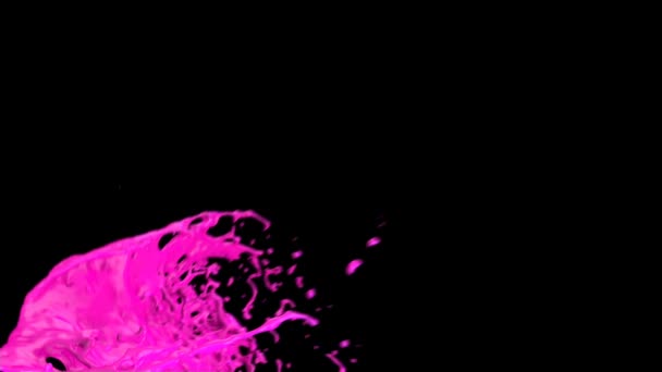 Rosa Färg Stänk Slow Motion Skärmen Isolerad Svart — Stockvideo