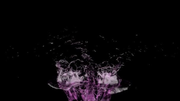 粉红色水在极端慢动作中飞溅 隔离在黑色 — 图库视频影像