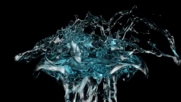 Licht Blauw Water Splash Extreme Slow Motion Geïsoleerd Zwart — Stockvideo