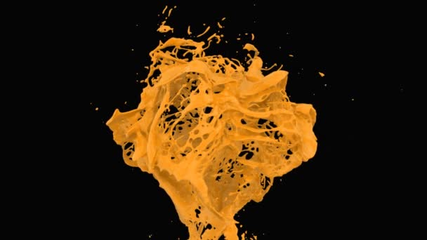 Оранжевый Цвет Фонтана Брызги Замедленной Съемке Изолированные Черном Фоне — стоковое видео