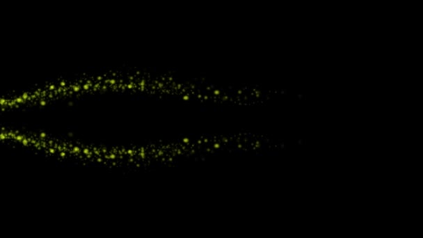 Double vague d'orbes et de particules vert brillant, sur fond noir 