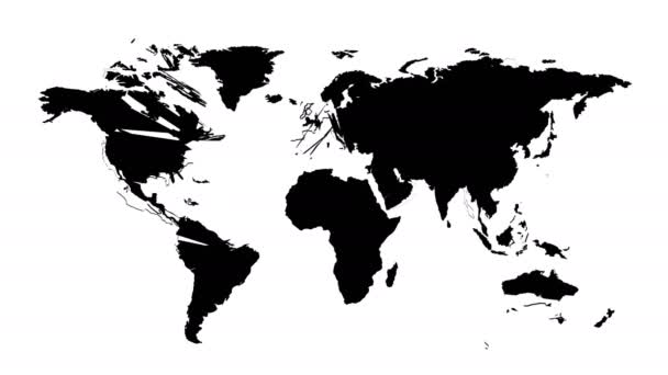 世界地图的剪影落到地面 破碎成碎片 孤立在白色背景上 — 图库视频影像