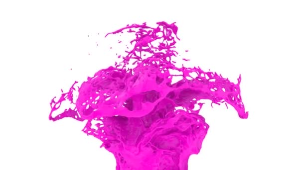Roze Kleur Splash Slow Motion Geïsoleerd Witte Achtergrond — Stockvideo