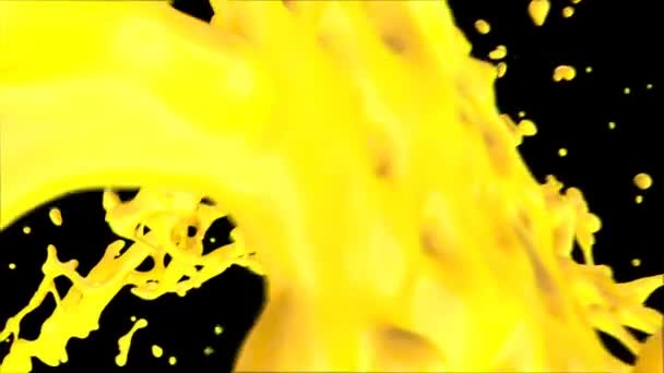 Splashing Yellow Paint Slow Motion Geïsoleerd Zwart — Stockvideo