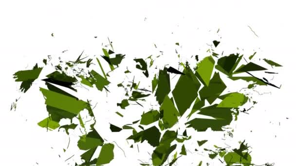 绿色世界地图分解成碎片 在慢动作中坠落 孤立在白色背景上 — 图库视频影像