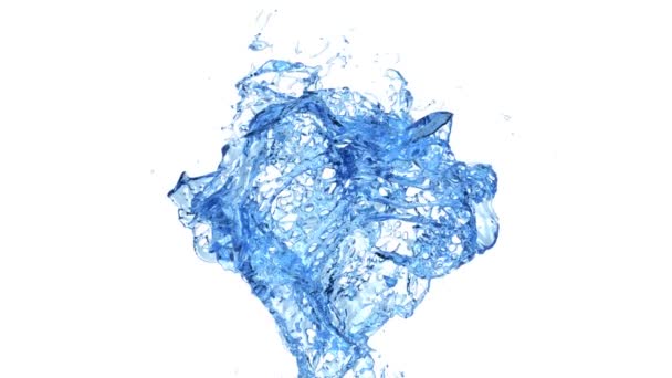 Blauw Water Spatten Slow Motion Geïsoleerd Witte Achtergrond — Stockvideo