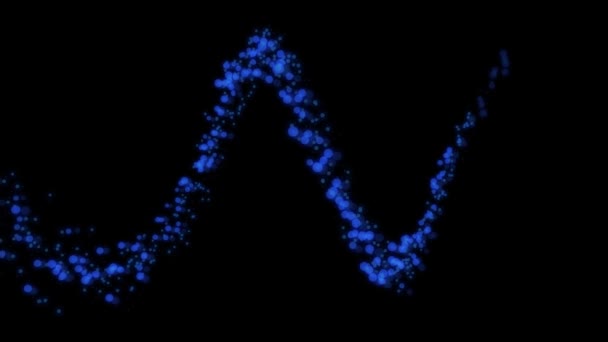 Partículas Brillantes Azules Que Fluyen Movimiento Ondulado Sobre Fondo Negro — Vídeos de Stock