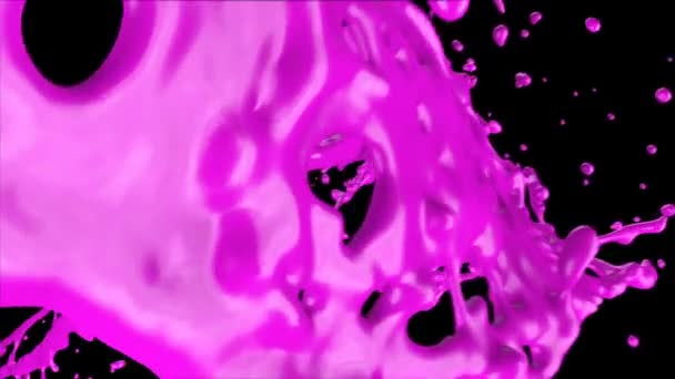 Splashing Pink Paint Slow Motion Isolated Black — Stock Video
