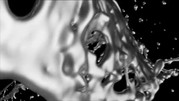 Stänk Silver Slow Motion Isolerad Svart — Stockvideo