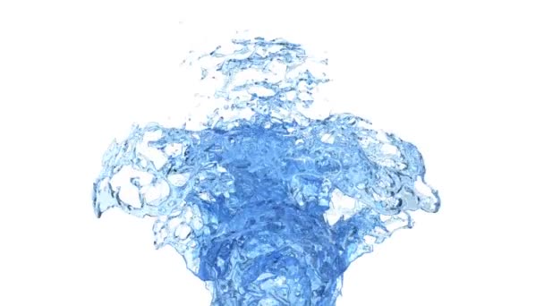 Blue Water Fountain Splashing Super Slow Motion Isolated White Background — Stock Video