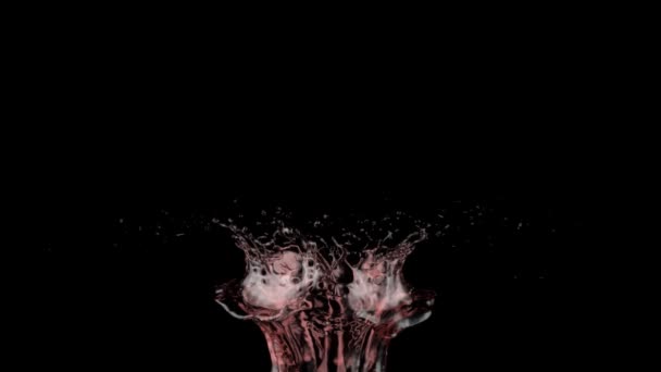 Red Water Splash Extreme Slow Motion Isolated Black — Stock Video