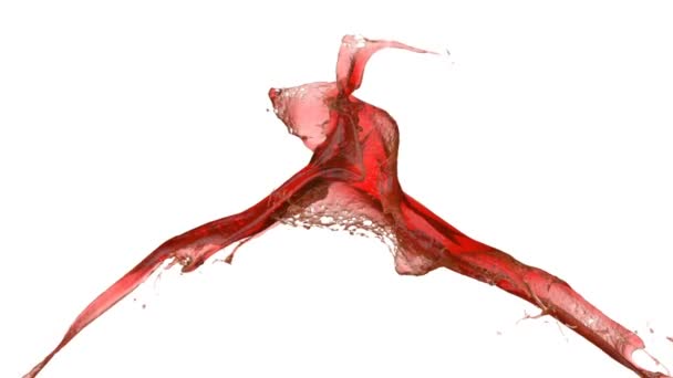 Red Water Splashes Collide Slow Motion Isolated White Background — Stock Video