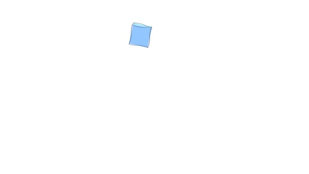 素描卡通的小蓝色立方体下降 并跳跃 直到静止 孤立在白色背景 — 图库视频影像