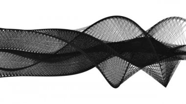 Kavisli harekette soyut siyah çizgiler, beyaz üzerinde izole.