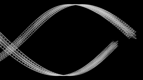 グラフィックスタイルで流れる白いリボンは 黒い背景に隔離された目の形を作成します — ストック動画