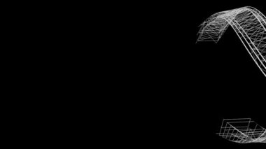 Kavisli akan beyaz şeridin soyut grafik arka planı, siyah üzerine izole. 