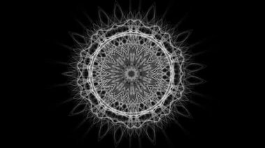 Karmaşık soyut yuvarlak mandala büyüyen ve kesintisiz döngü değişen, siyah arka plan üzerinde izole