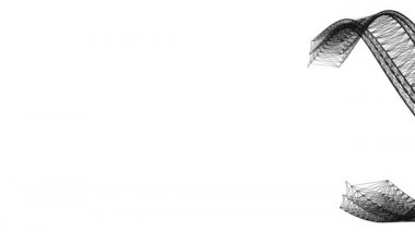 Beyaz üzerine izole edilmiş kavisli akan siyah şeridin soyut grafik arka planı. 