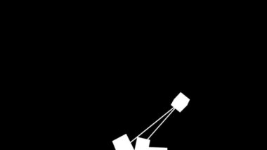 Hareket halindeki bağlı beyaz küplerden oluşan soyut ağ, siyah üzerinde izole edilmiş.