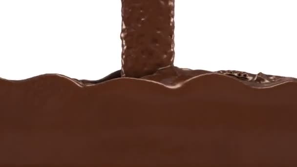 Dulce Salsa Chocolate Llena Pantalla Aislado Blanco — Vídeo de stock