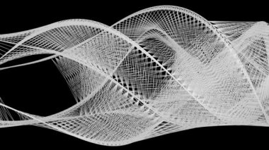 Dalgalı akan beyaz çizgiler, siyah arka plan üzerinde izole soyut grafik şekiller oluşturmak