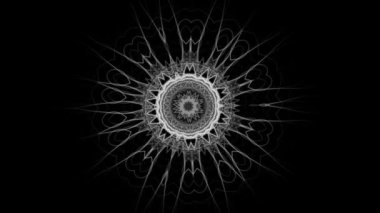 Yuvarlak bir çiçeğin desenini değiştirme, kesintisiz döngü, siyah arka plan üzerinde izole. 