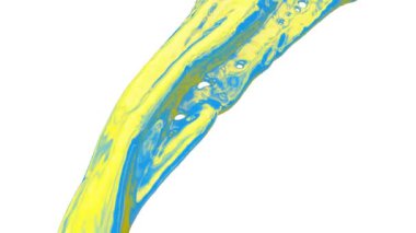 Dalgalı hareketle akan karışık sarı ve mavi boya, beyaz arka plan üzerinde izole. 