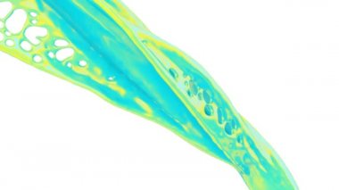 Beyaz arka plan üzerinde izole yavaş çekimde akan karışık mavi ve yeşil boya.