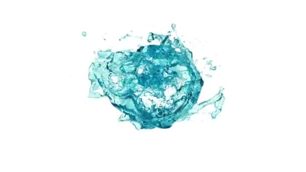 Ring Turquoise Blue Turbulent Water Transforms Drop Isolated White Background — Stock Video