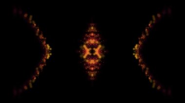 Akan hareketteki sarı ve kırmızı parçacıkların soyut aynalı arka planı