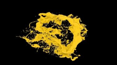 Sarı renk halkası vahşi ve çalkantılı sıçramaları - siyah arka plan üzerinde izole