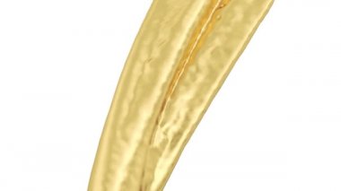 Yavaş çekimde akan parlak parlak altın, beyaz arka plan üzerinde izole.