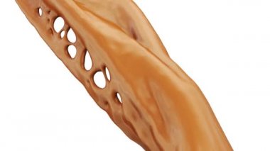 Beyaz arka plan üzerinde izole akan tatlı karamel krem, yakın çekim görünümü