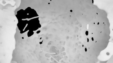 Ekrana sıçrayan sarı boya - kamera fly-through, siyah arka plan üzerinde izole. 