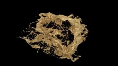 Sıvı altın yüzük sıçramaları vahşi ve çalkantılı , siyah arka plan üzerinde izole.