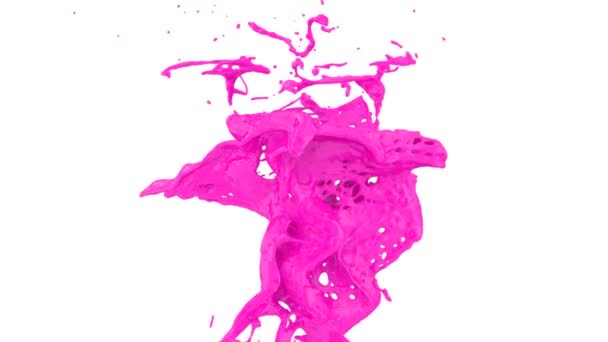 Abstract Roze Verf Splash Slow Motion Geïsoleerd Witte Achtergrond — Stockvideo