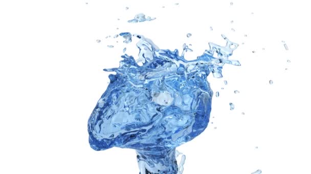 Close View Blue Water Splashing Slow Motion Isolated White Background — Stock Video