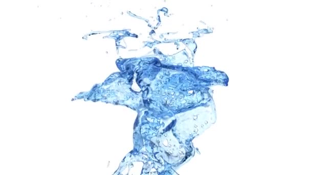 Fuente Agua Azul Cámara Lenta Aislada Sobre Fondo Blanco — Vídeo de stock