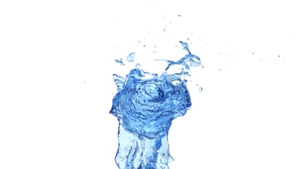 Blue Water Fountain Splashing Dynamic Super Slow Motion Isolated White — Stock Video