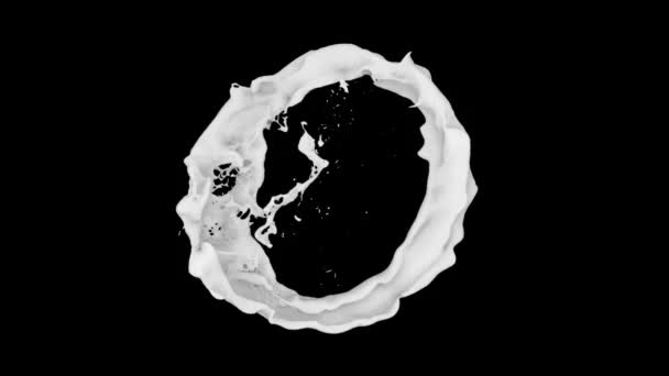 Белое Кольцо Цветных Брызг Течения Замедленной Съемке Изолированные Черном Фоне — стоковое видео