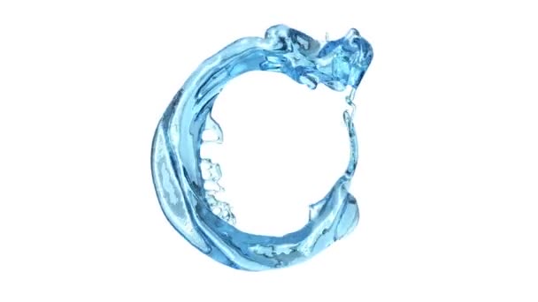 Open Ring Light Blue Water Flowing Rotating Isolated White Background — Stock Video