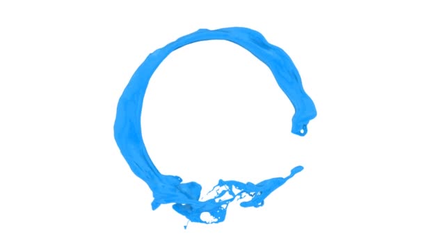 蓝色环水飞溅和流动在慢动作 隔离在白色背景 — 图库视频影像